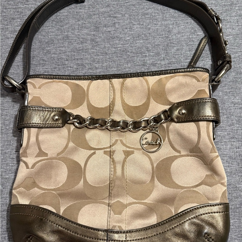 Coach Tan and Brown Shoulder Bag